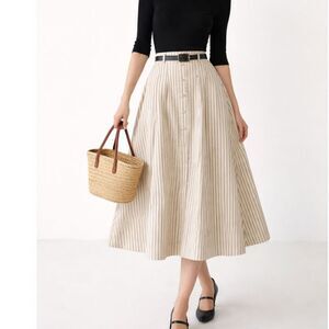 En Saison Ivory Striped Button-Front A-Line Midi Skirt M NWT Coastal